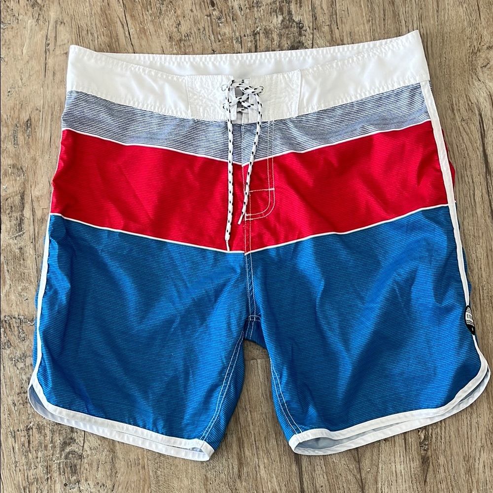 Men's Red and Blue Swim Shorts